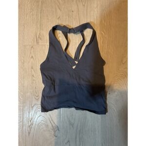 Hollister Must-Have Collection Gray Halter Crop Top Criss-Cross Back Size M